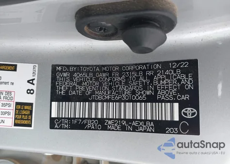 2023 Toyota Corolla Hybrid Le from USA, damaged, VIN JTDBCMFE6P3010065
